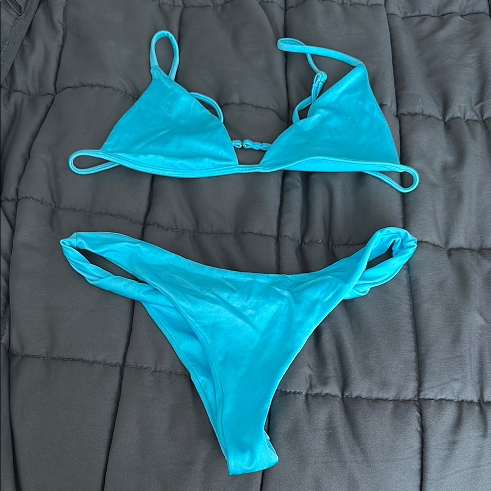 Frankie's Bikinis Aqua Triangle Bikini Set